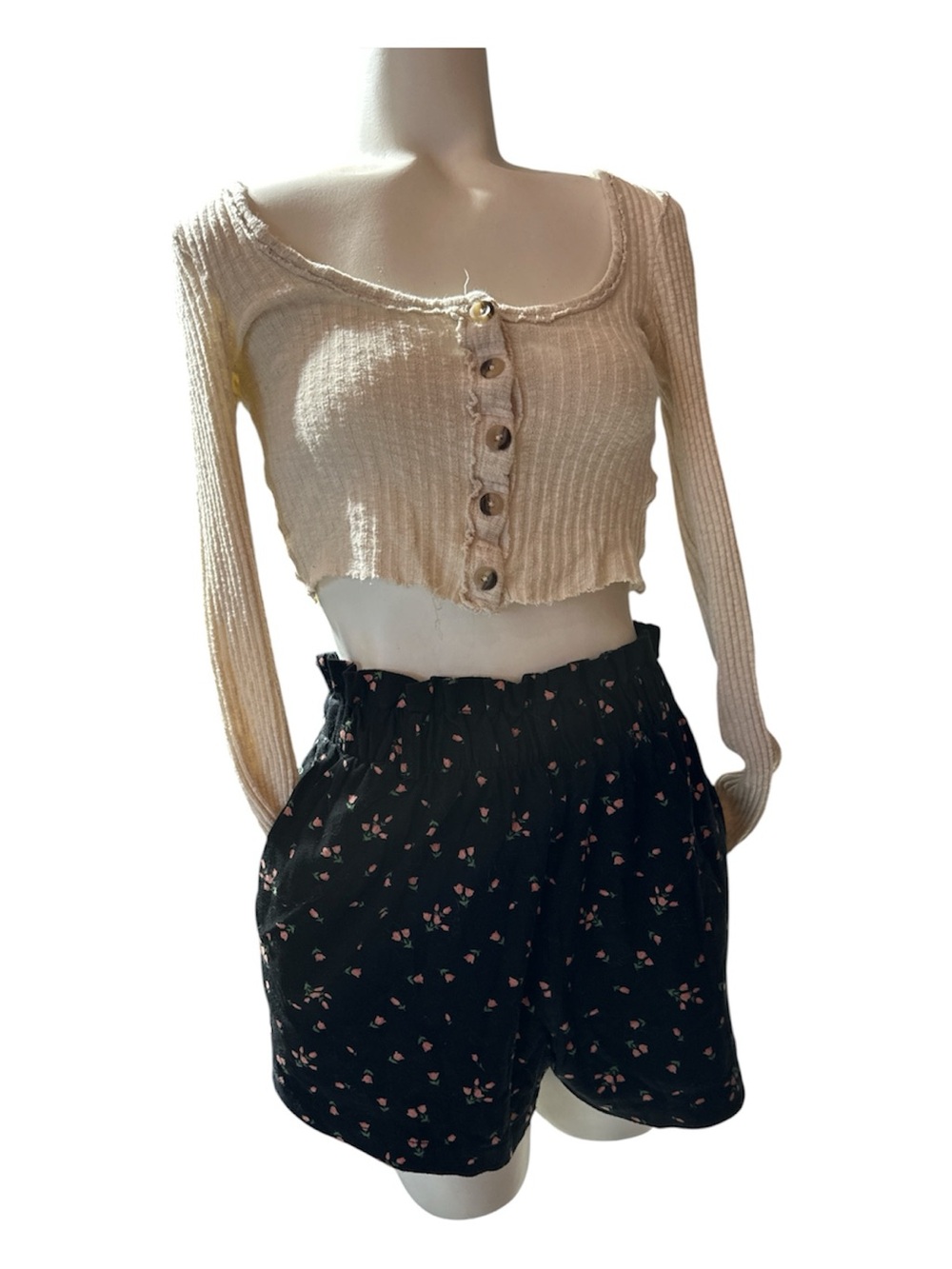 Urban Outfitters Black Floral Paperbag High Waist Shorts Size M